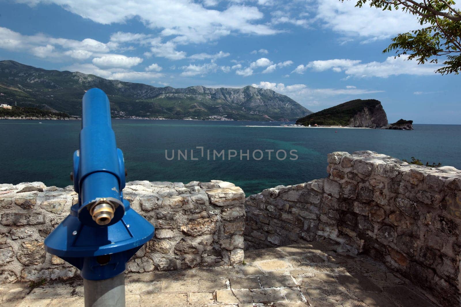 The view from the citadel in the town of Budva on the Mediterranean coast in Montenegro in the Balkans in Eastern Europe.
