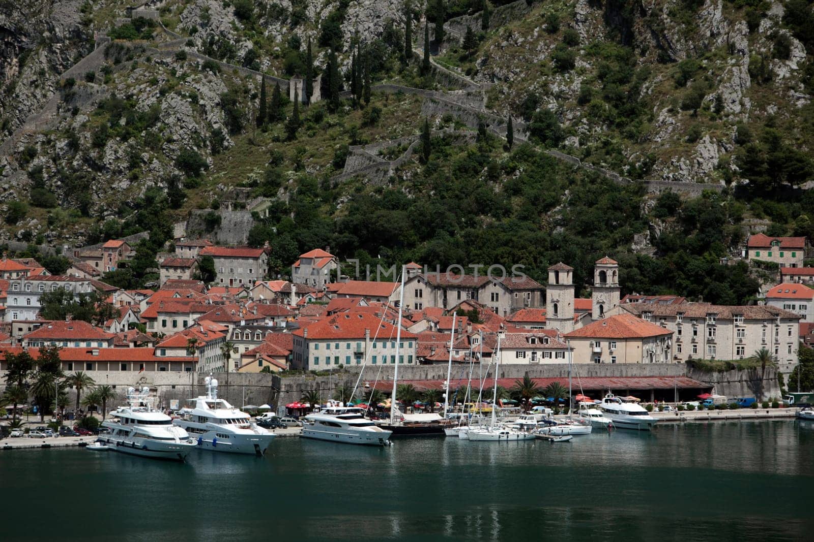 The city of Kotor in Kotor Bay on the Mediterranean Coast in Montenegro in the Balkans in Eastern Europe.