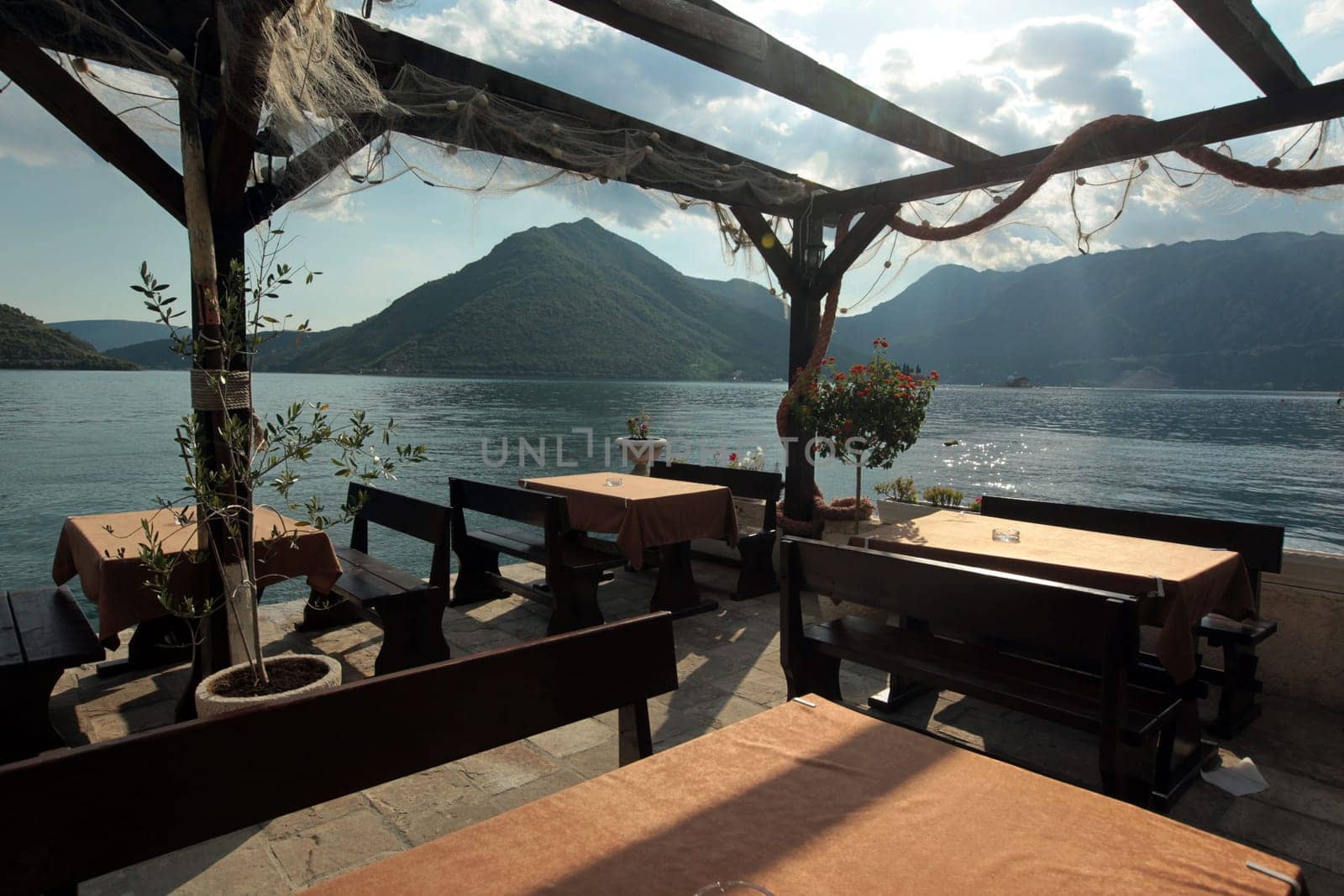 Europe,Eastern Europe,Balkans. Montenegro,Mediterranean,Adriatic Sea,Persat,Bay of Kotor,Bay,Old Town,Village,Restaurant,Sea,Nature