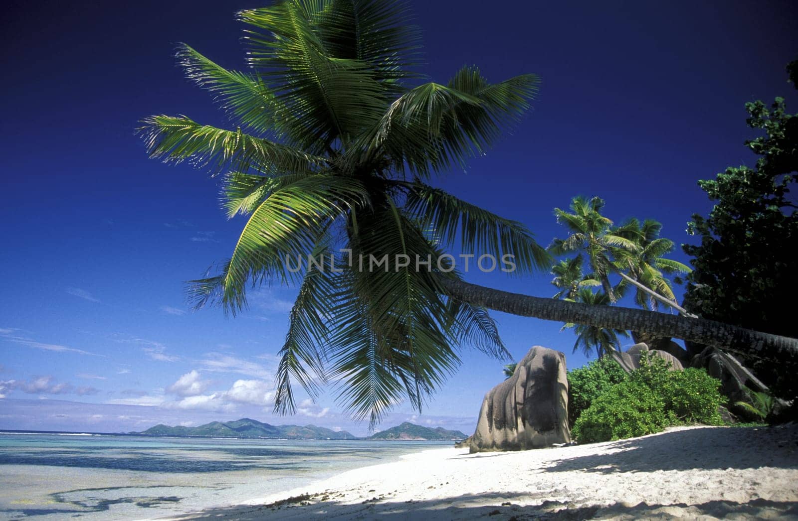 A dream beach on the island of La Digue in the Seychelles archipelago in the Indian Ocean in Africa.