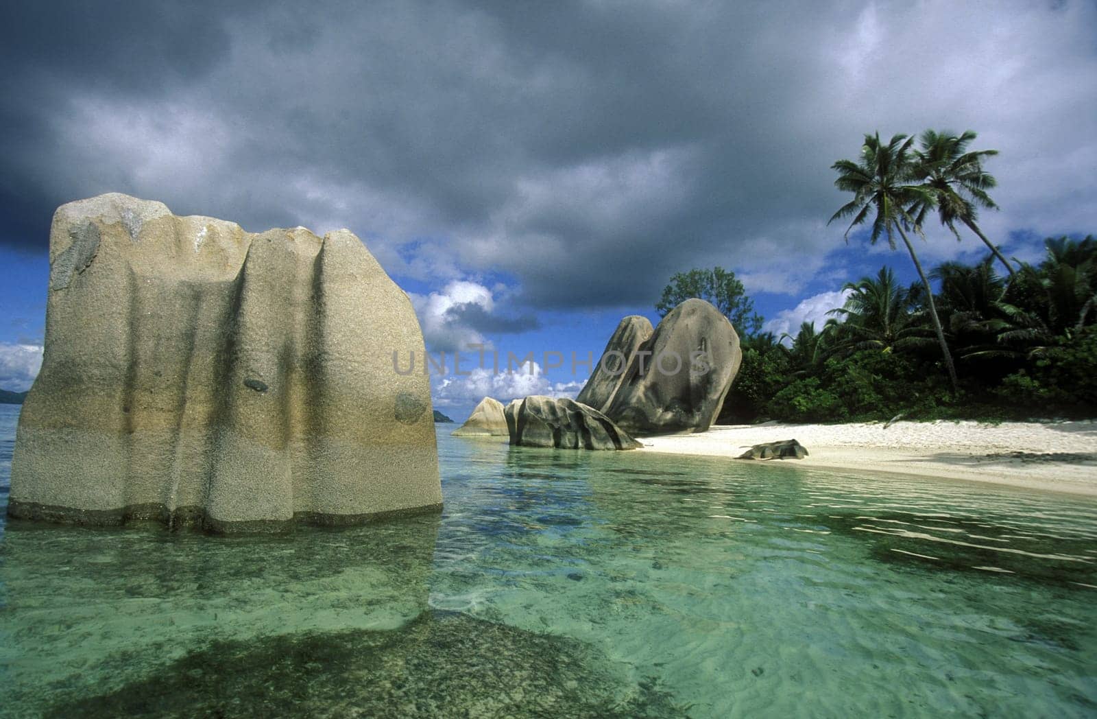 A dream beach on the island of La Digue in the Seychelles archipelago in the Indian Ocean in Africa.