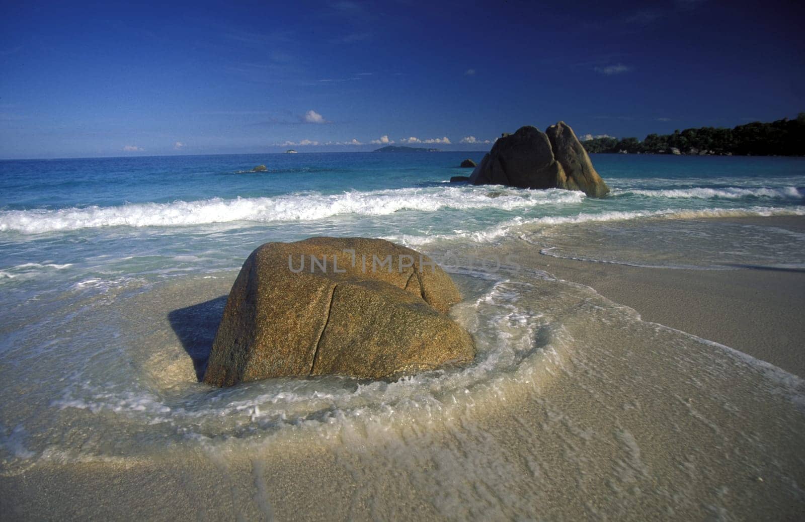 A dream beach on the island of La Digue in the Seychelles in the Indian Ocean.