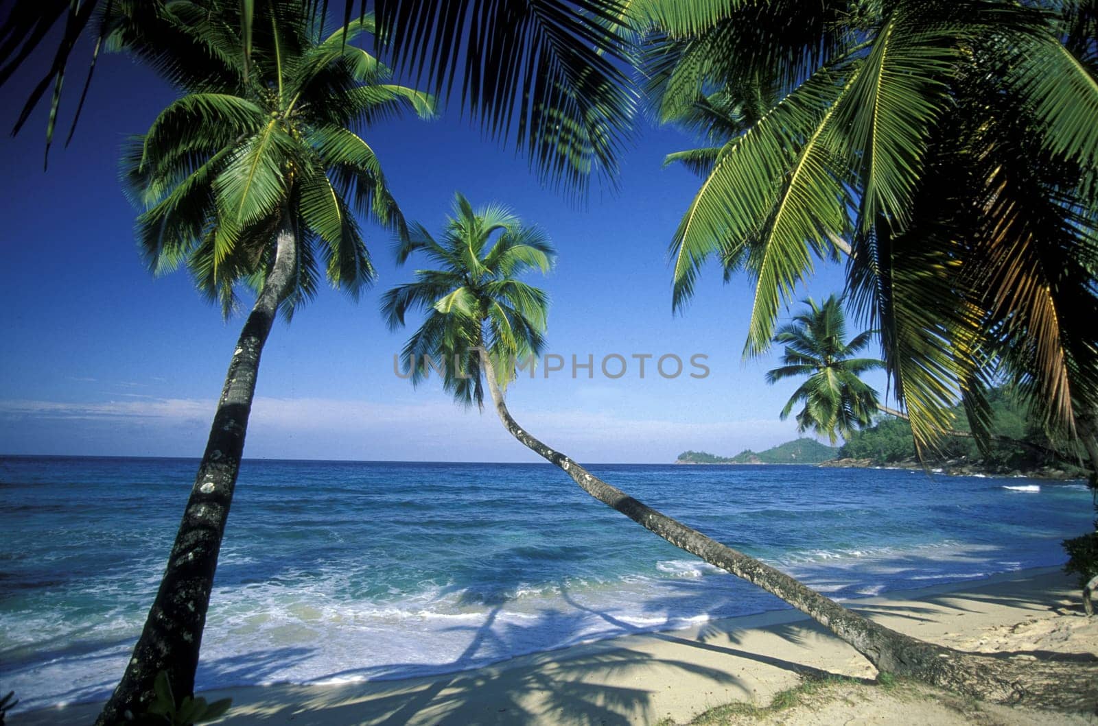 The landscape on the island of Mahe in the Seychelles in the Indian Ocean.