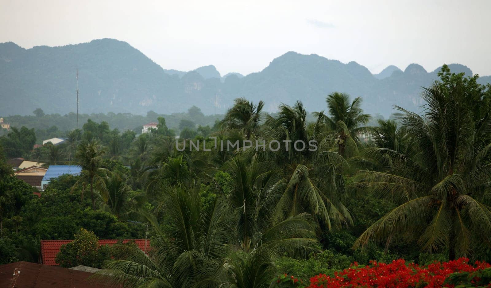 The Huegel landscape near the town of Tha Khaek in central Laos on the border with Thailand in South East Asia.
