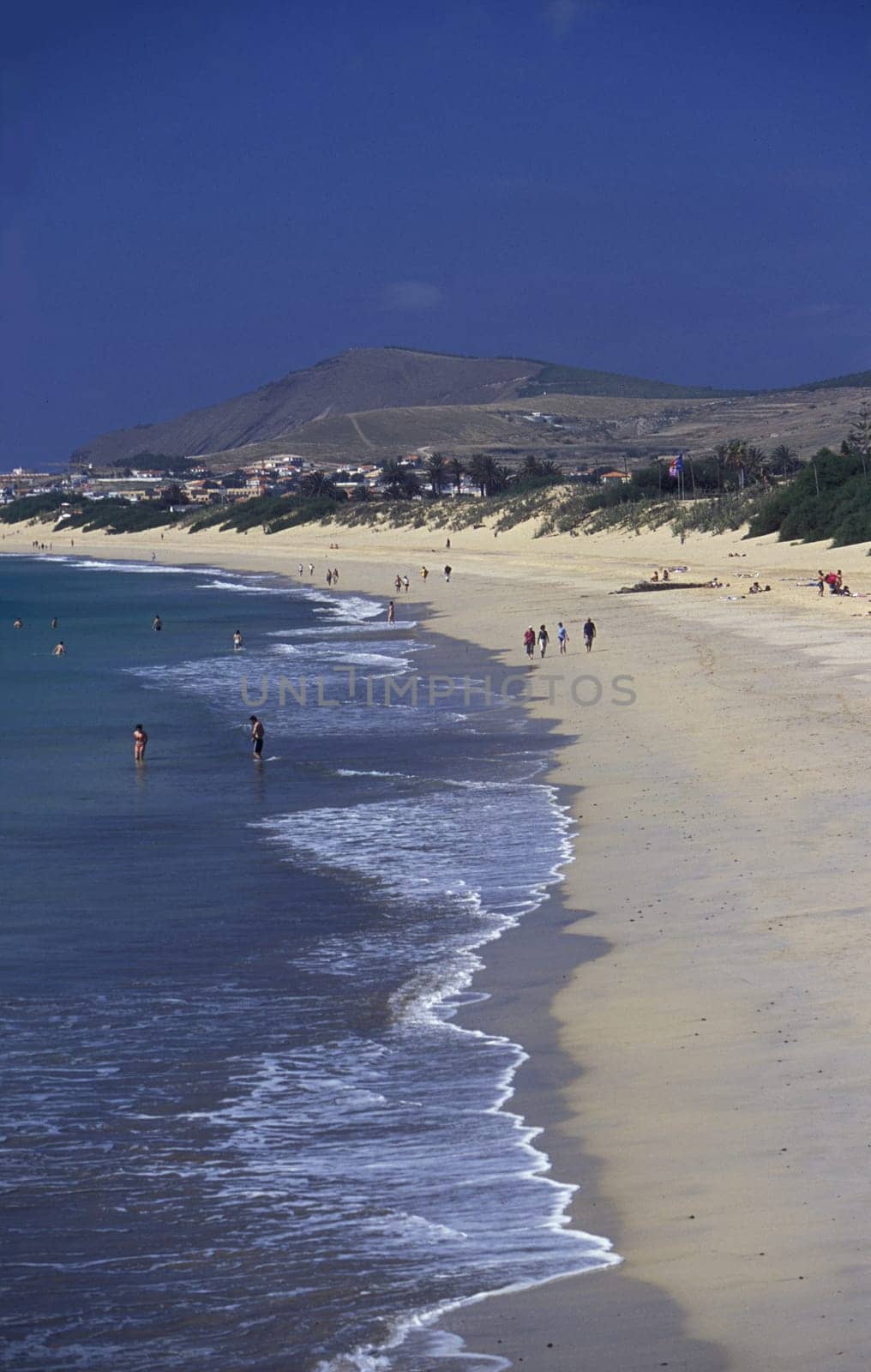 The beach of Porto Santo on the Portuguese island of Porto Santo near Madeira in the Atlantic Ocean