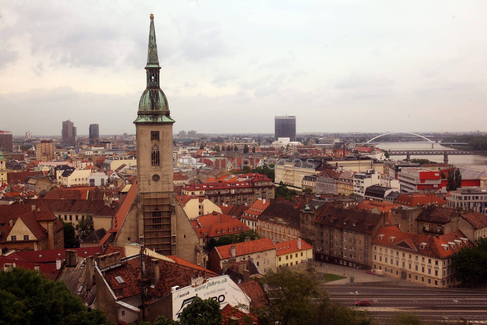 Europe,Eastern Europe,Slovakia,Capital,Bratislava,Old Town,Summer,Panorama,View,Danube,Cathedral,St martins Cathedral