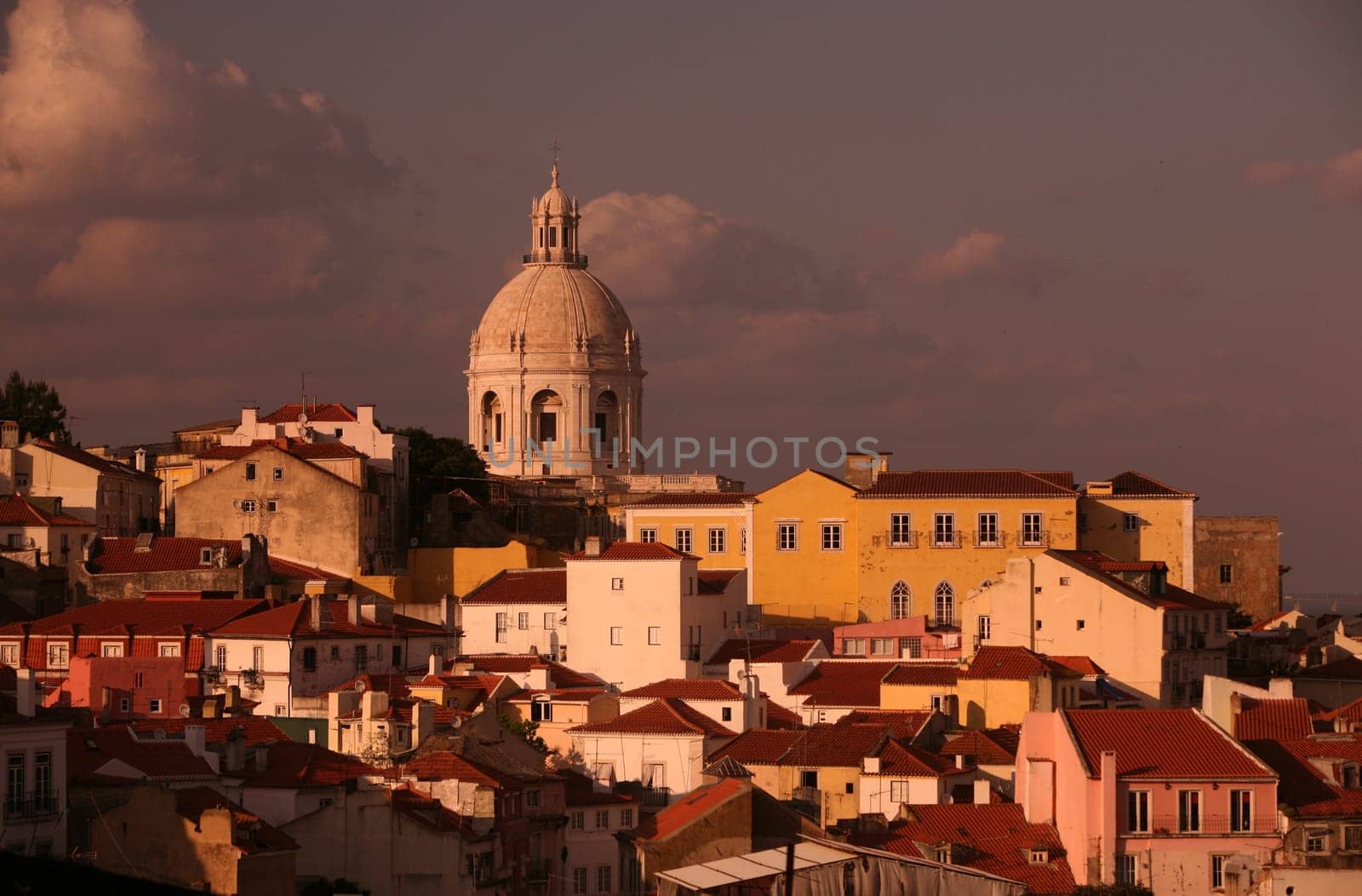 The view over the old town of Alfama in the city center of the capital Lisbon in Portugal.