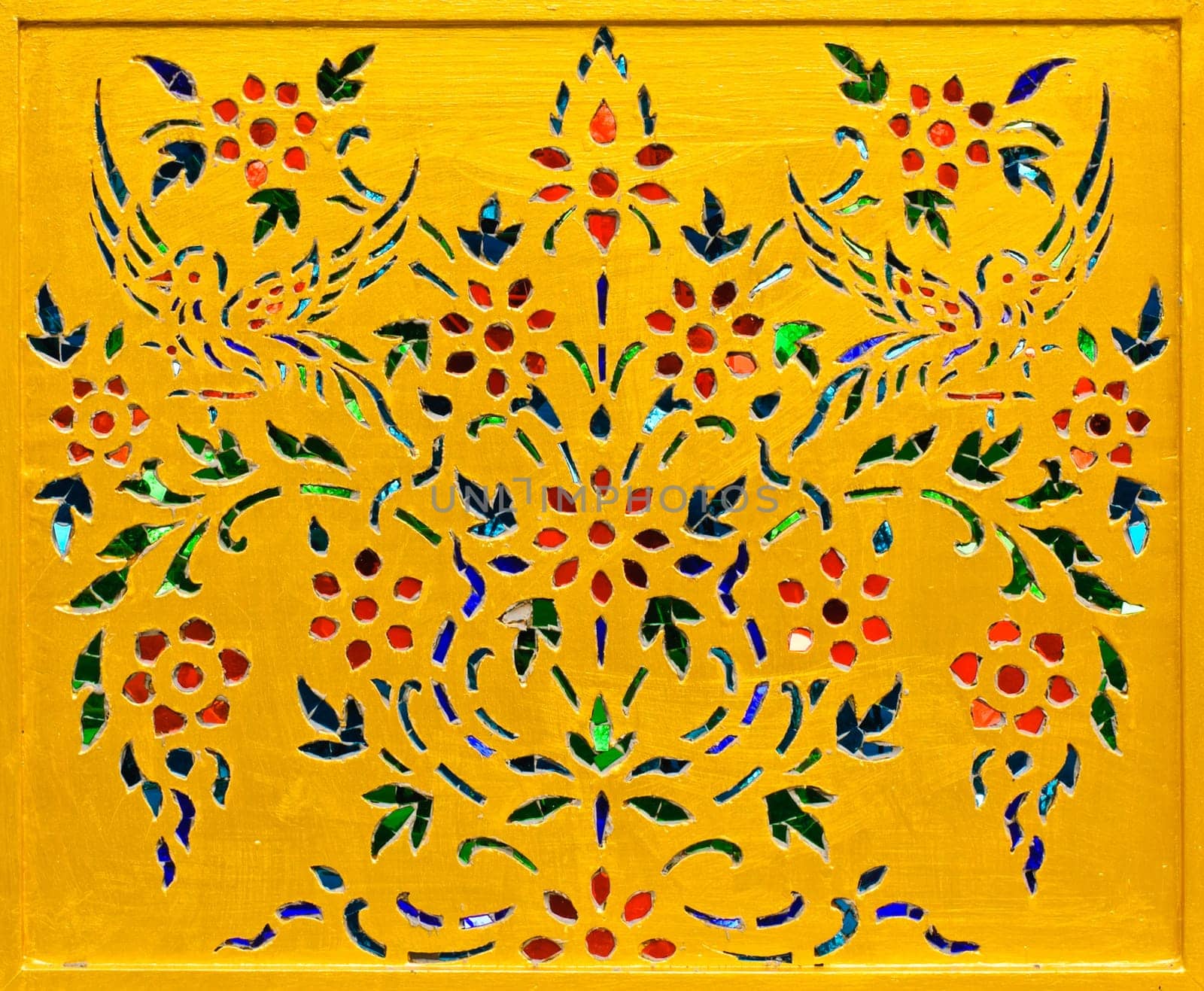 Traditional Thai style art of stained glass floral pattern