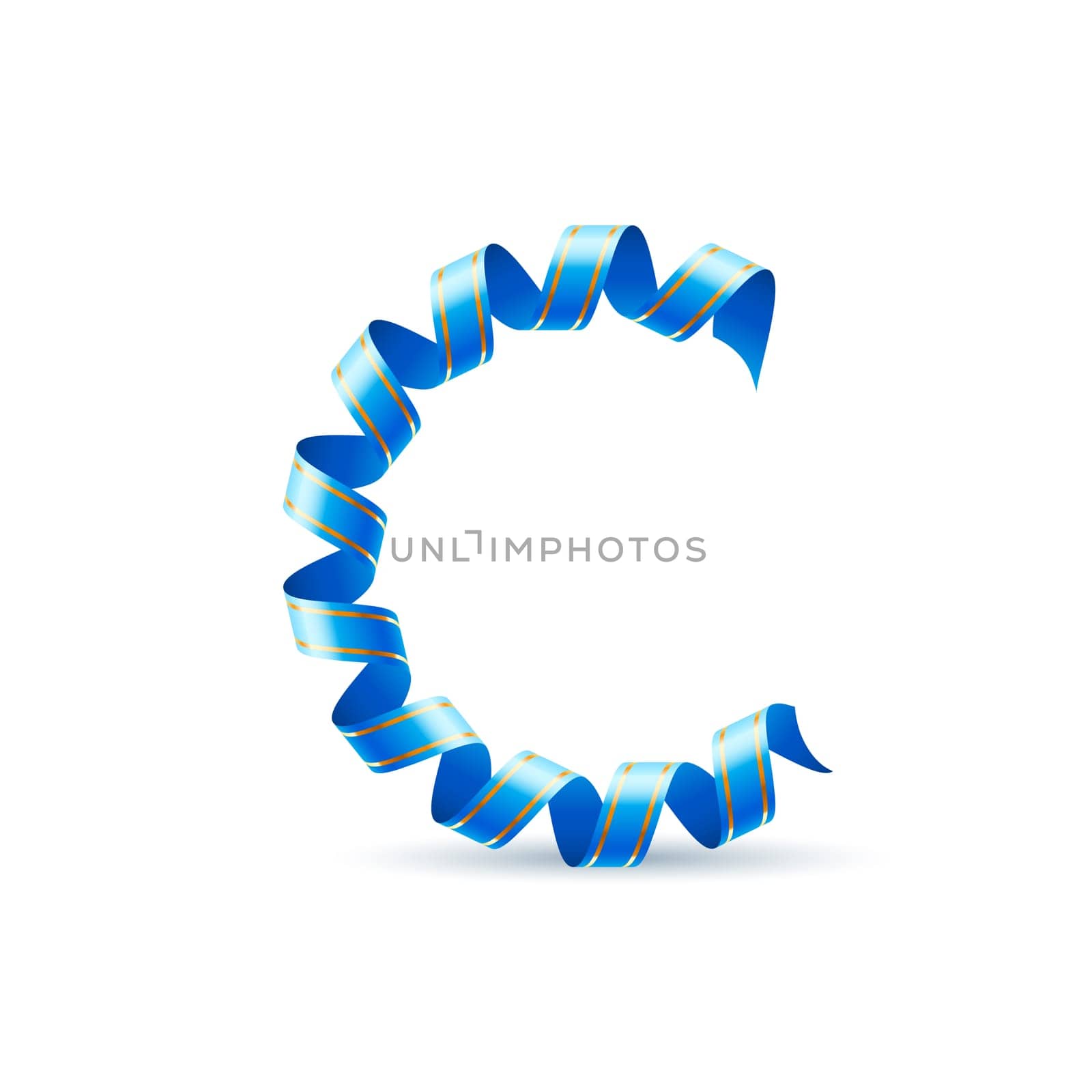 Letter C made of blue curled shiny ribbon