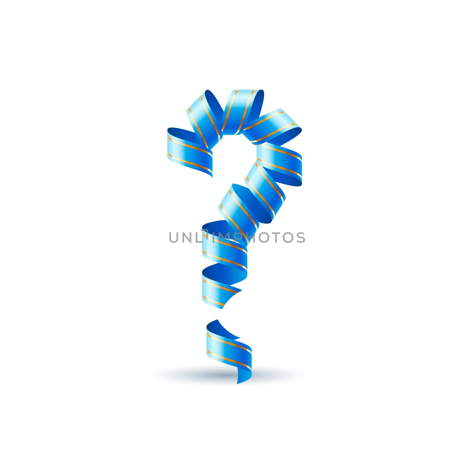 Question mark made of spiral sky blue ribbon.