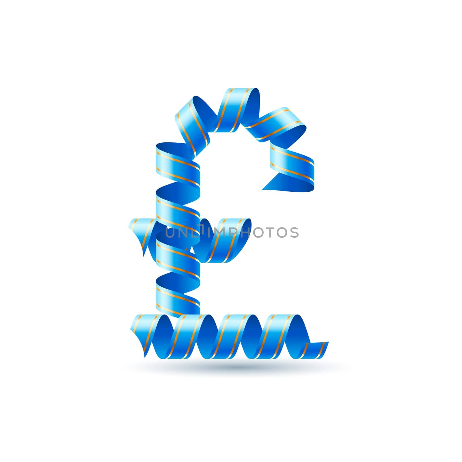 British pound sign made of spiral sky blue ribbon.