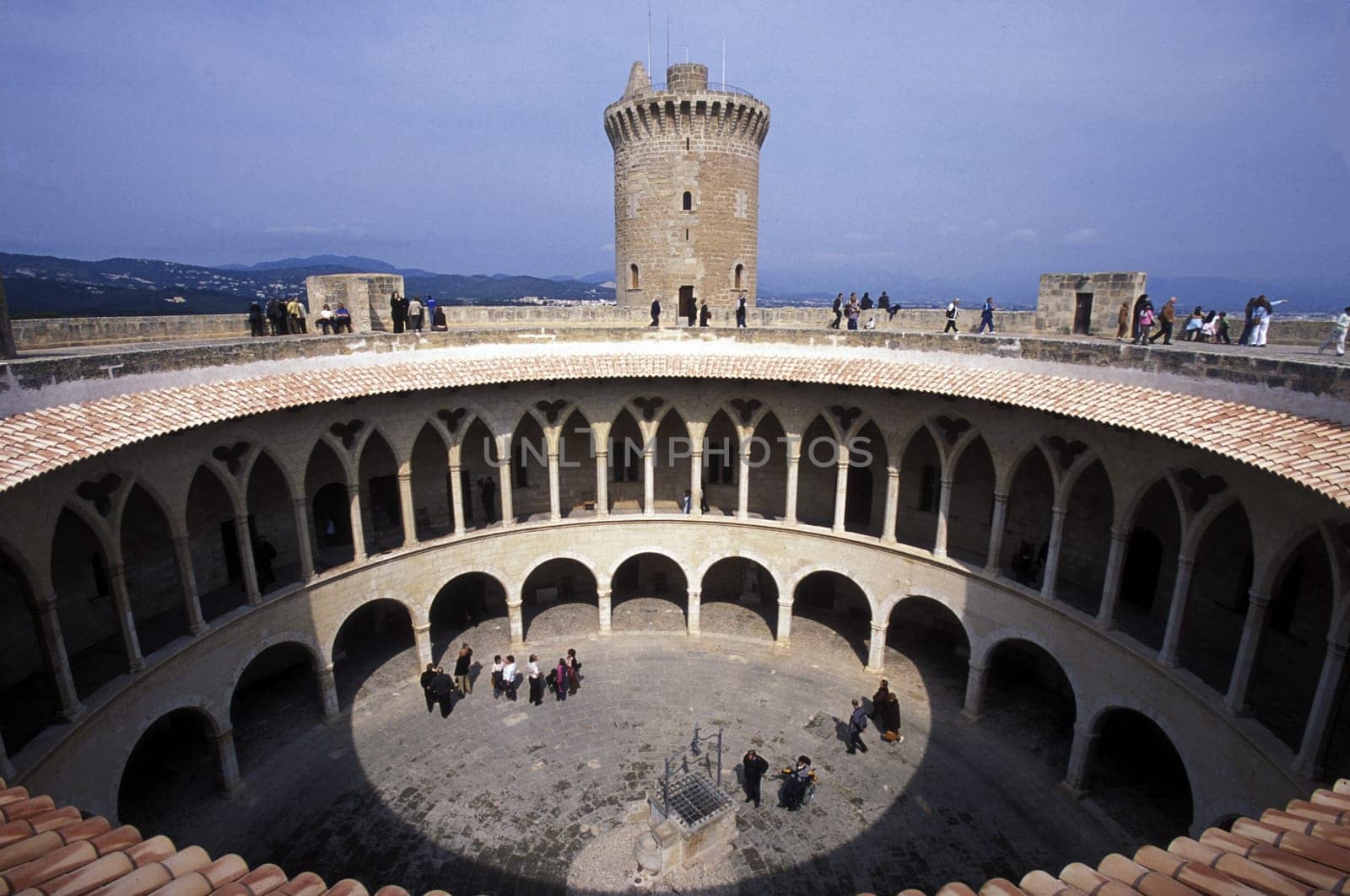 The Castell de Bellver in the capital Palma de Mallorca on the island of Mallorca in the Mediterranean Sea in Spain.