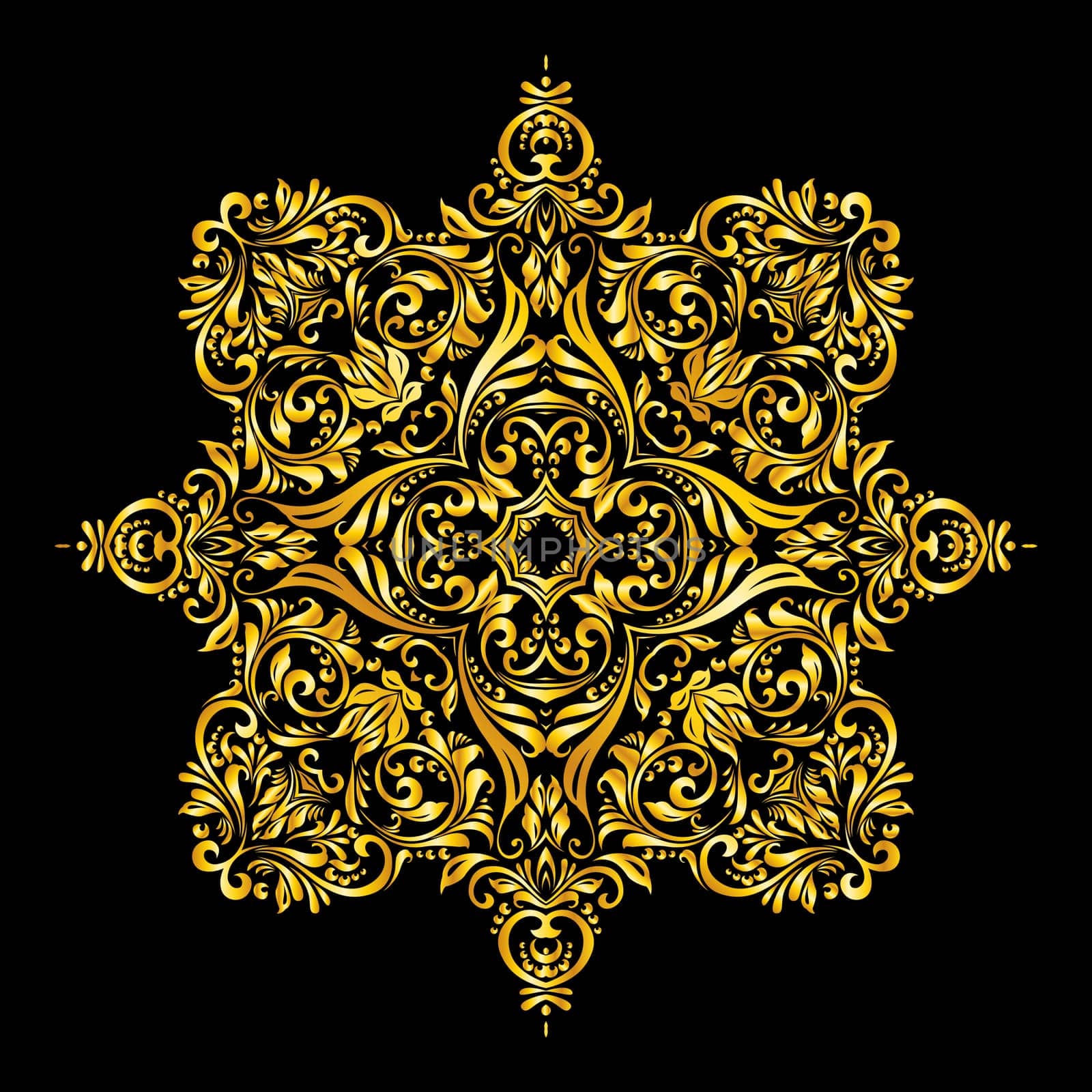 Vector gold elements similar a flowers on black background
