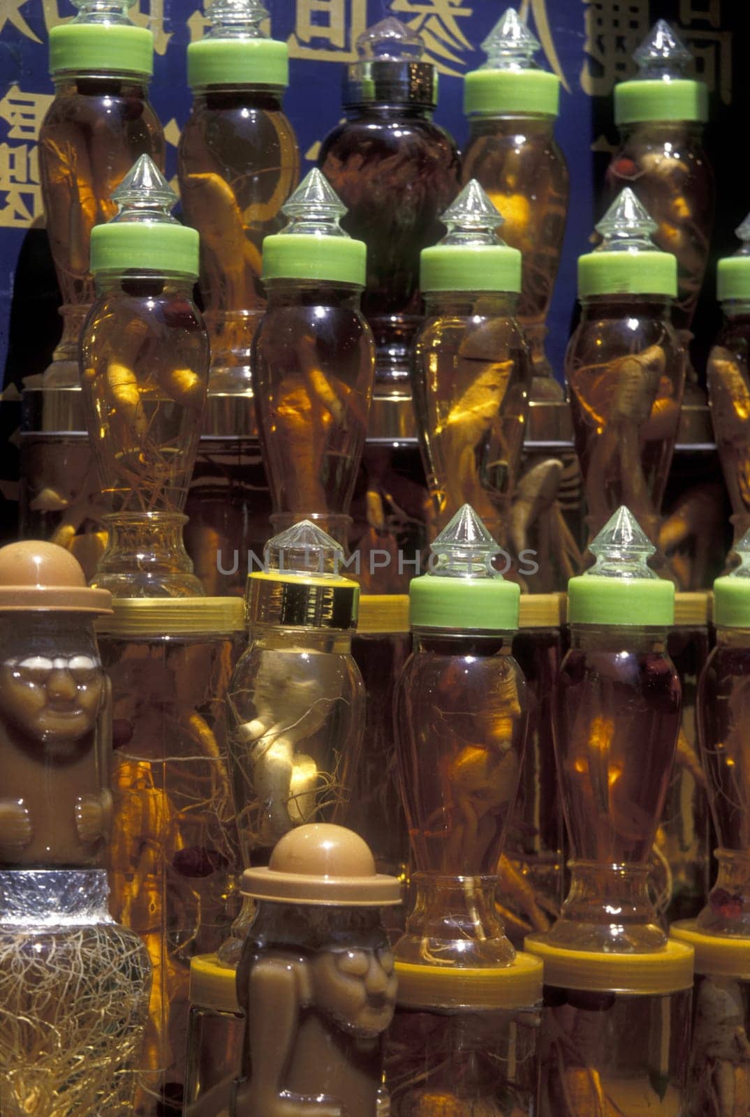 Ein Ginseng Geschaeft auf einem Markt im Zentrum in der Hauptstadt Seoul in Suedkorea in Ost Asien.