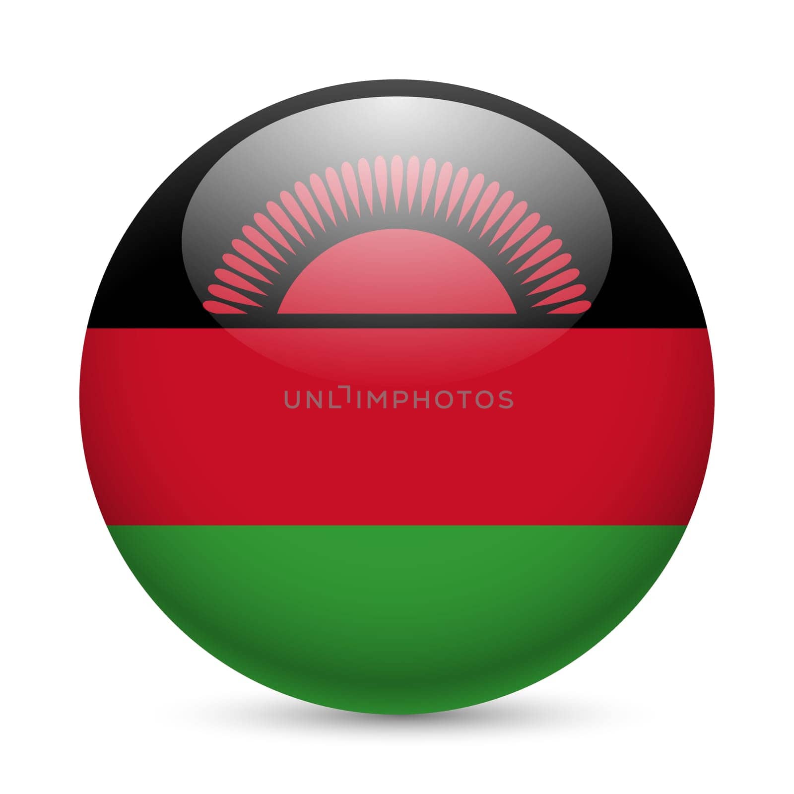 Flag of Malawi as round glossy icon. Button with Malawian  flag