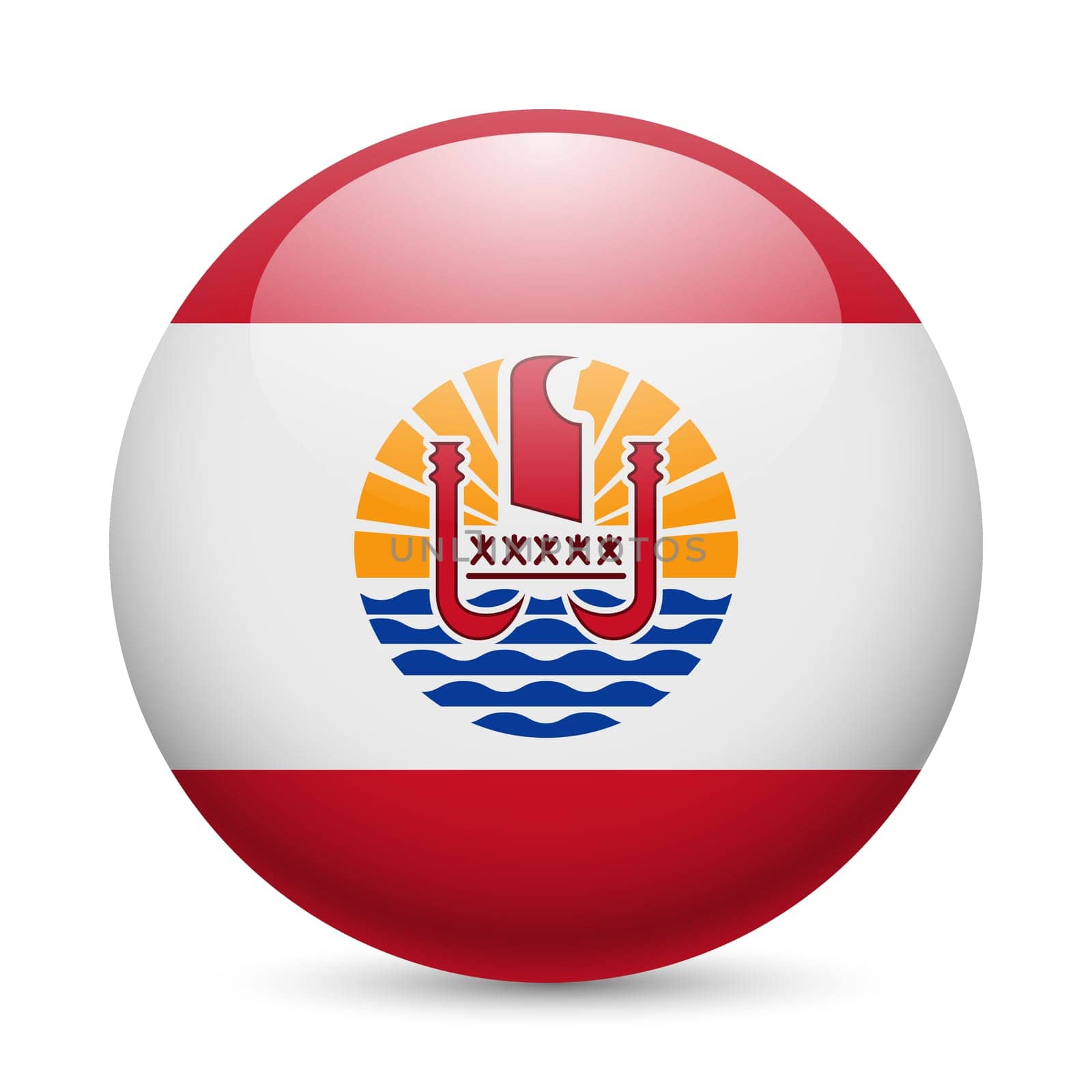 Flag of French Polynesia as round glossy icon. Button with flag design