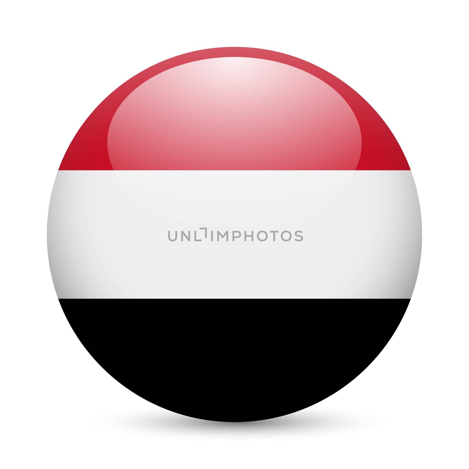 Flag of Yemen as round glossy icon. Button with Yemeni flag