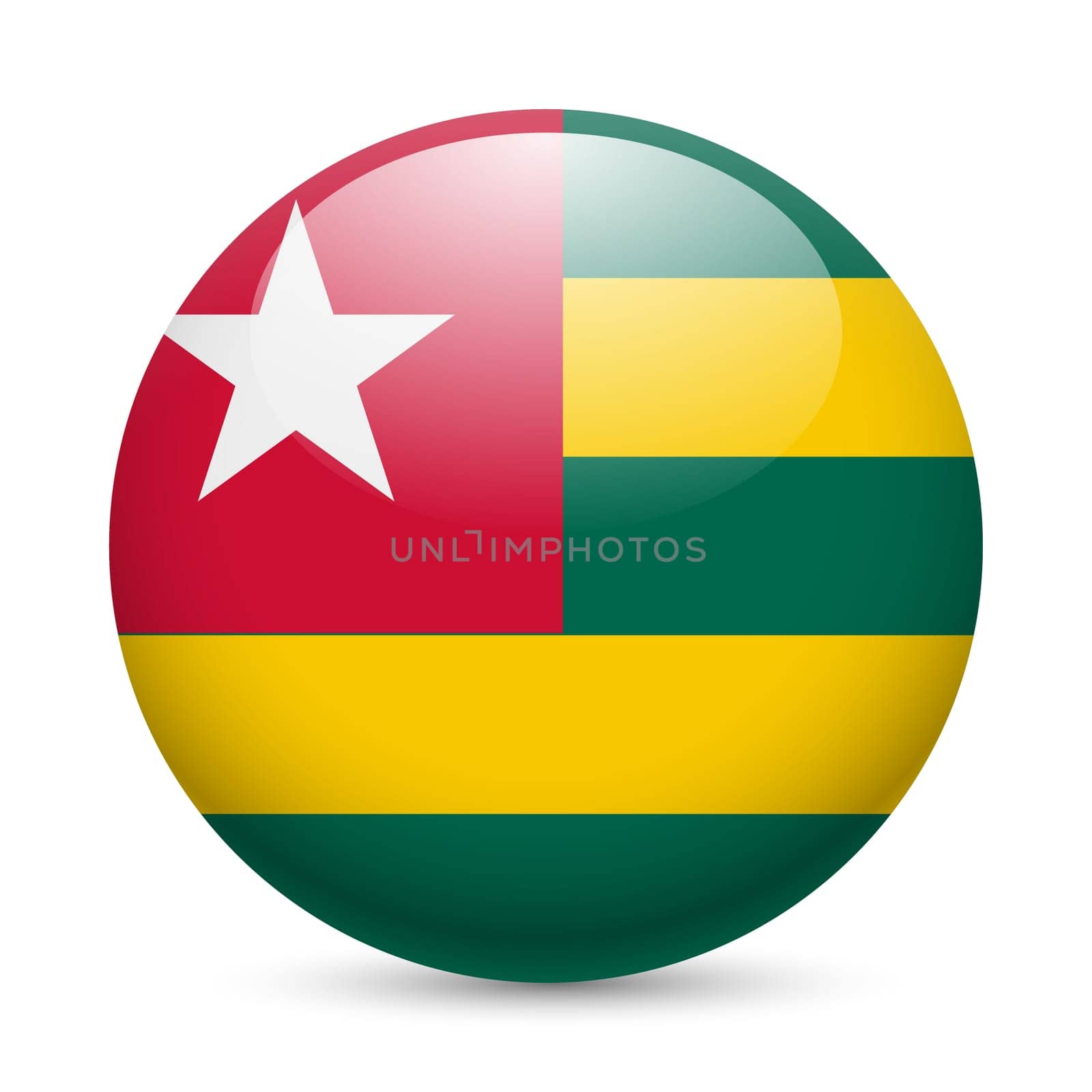Flag of Togo as round glossy icon. Button with Togolese flag