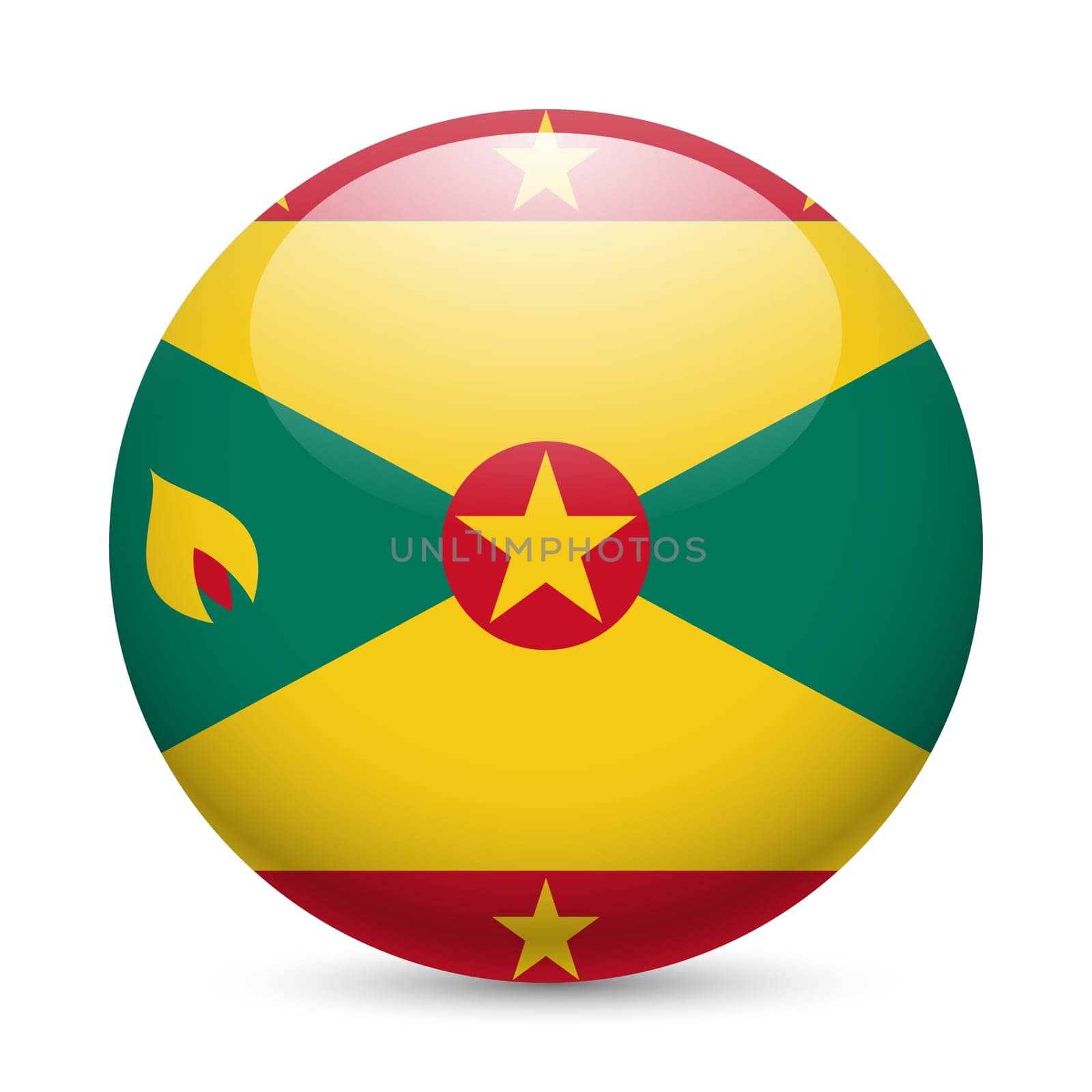 Flag of Grenada as round glossy icon. Button with Grenadian flag
