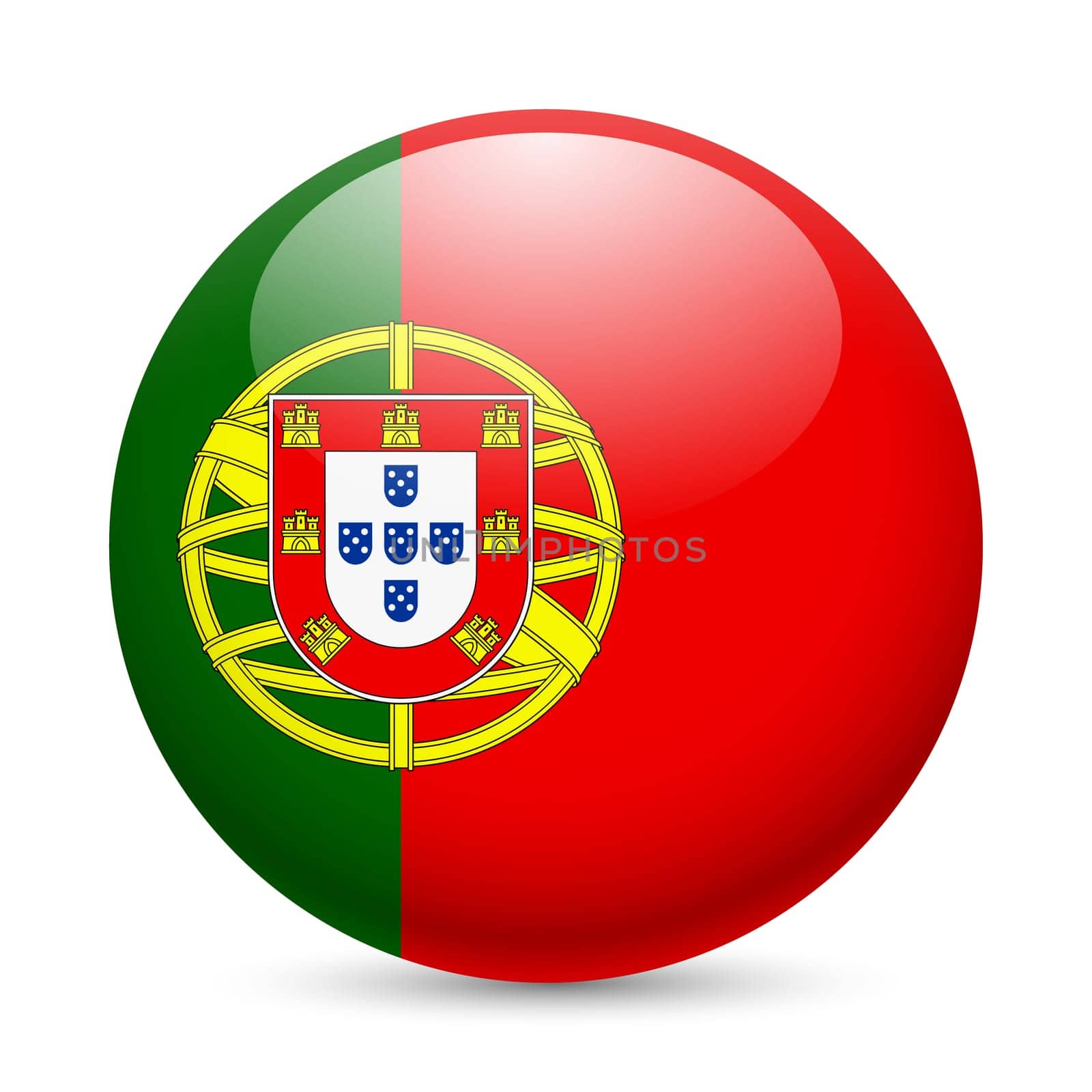 Flag of Portugal as round glossy icon. Button with Portuguese flag