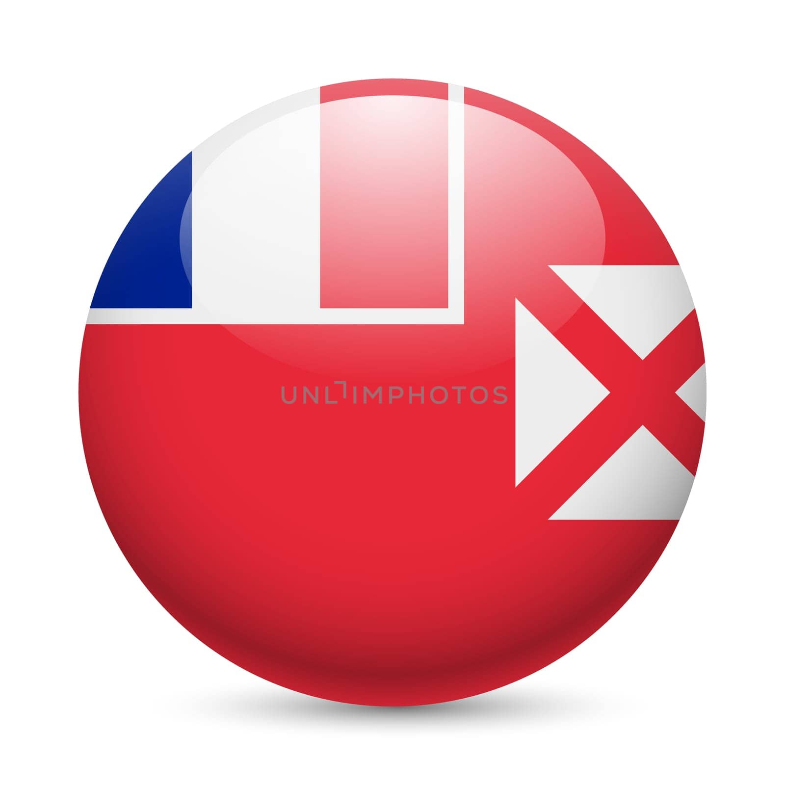 Flag of Wallis and Futuna as round glossy icon. Button with flag design