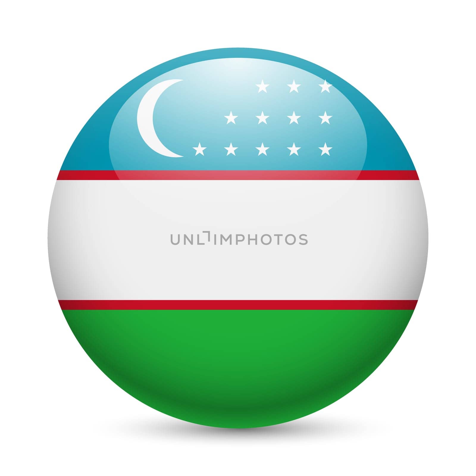 Flag of Uzbekistan as round glossy icon. Button with Uzbek flag