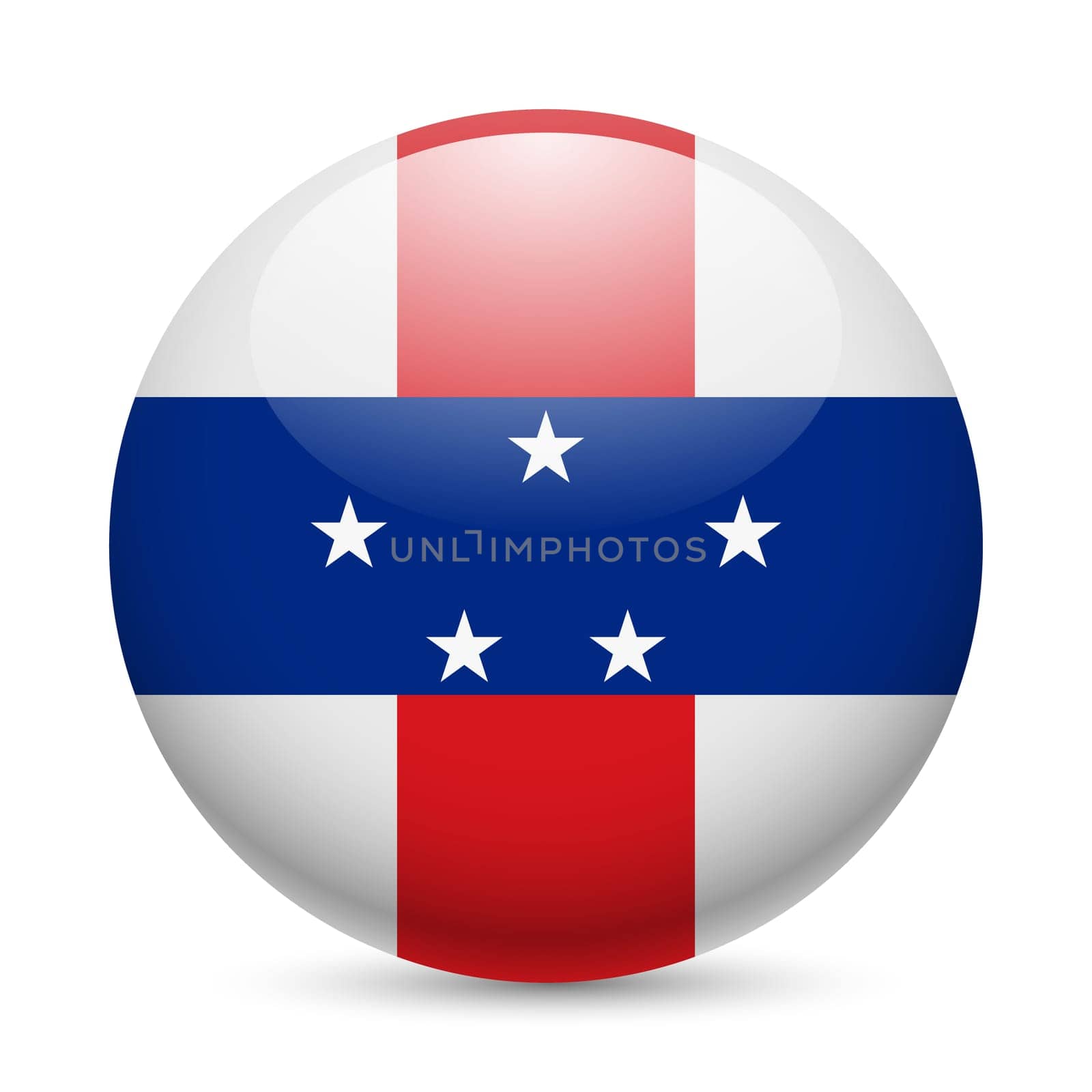 Flag of Netherlands Antilles as round glossy icon. Button with flag design