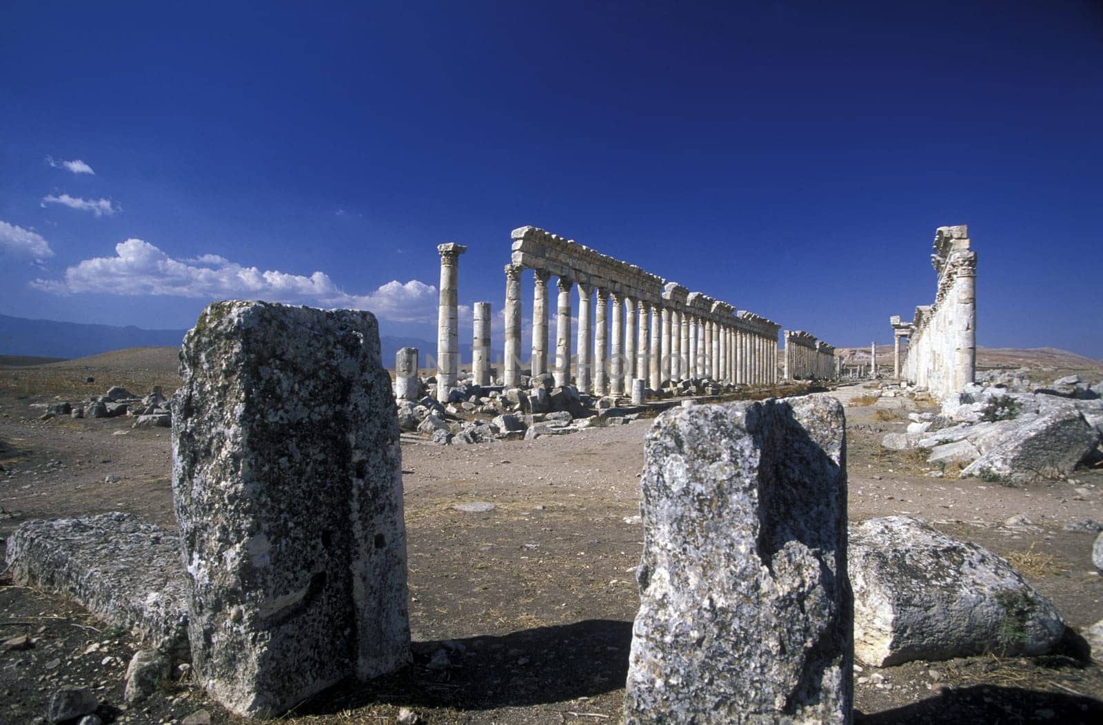 The ruins of Apamea in northwestern Syria in the Middle East.