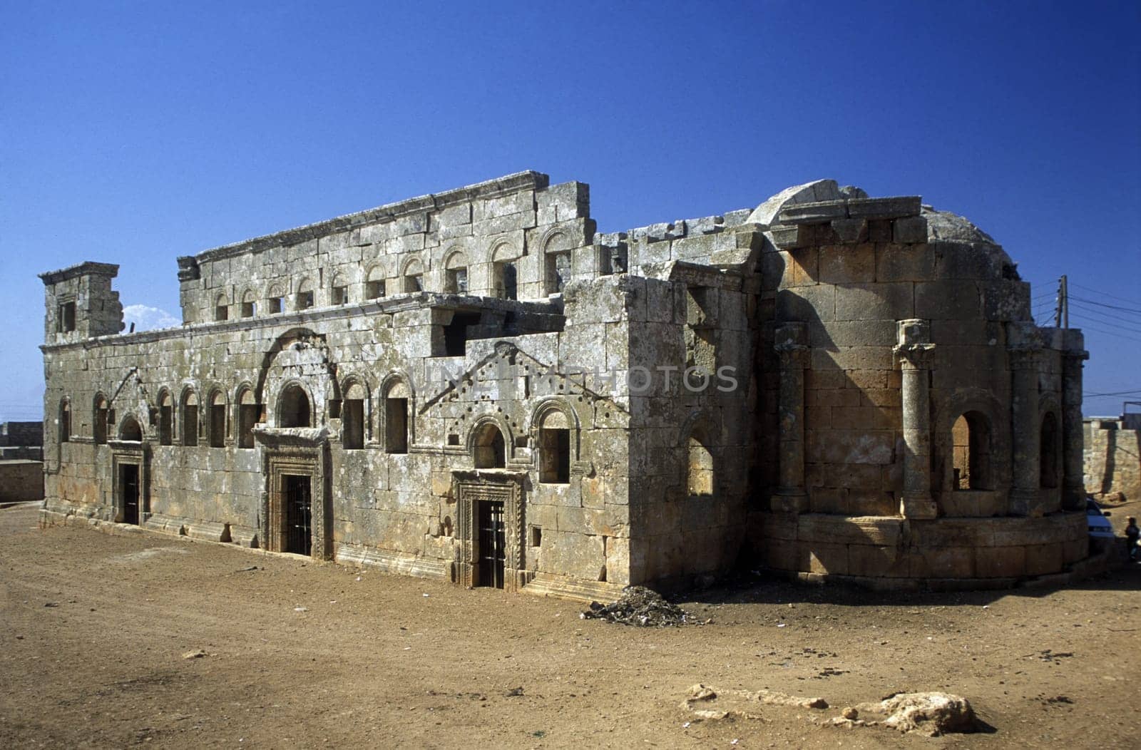 The ruins of the basilica of Qalb Lozeh near Aleppo in northern Syria in the Middle East.