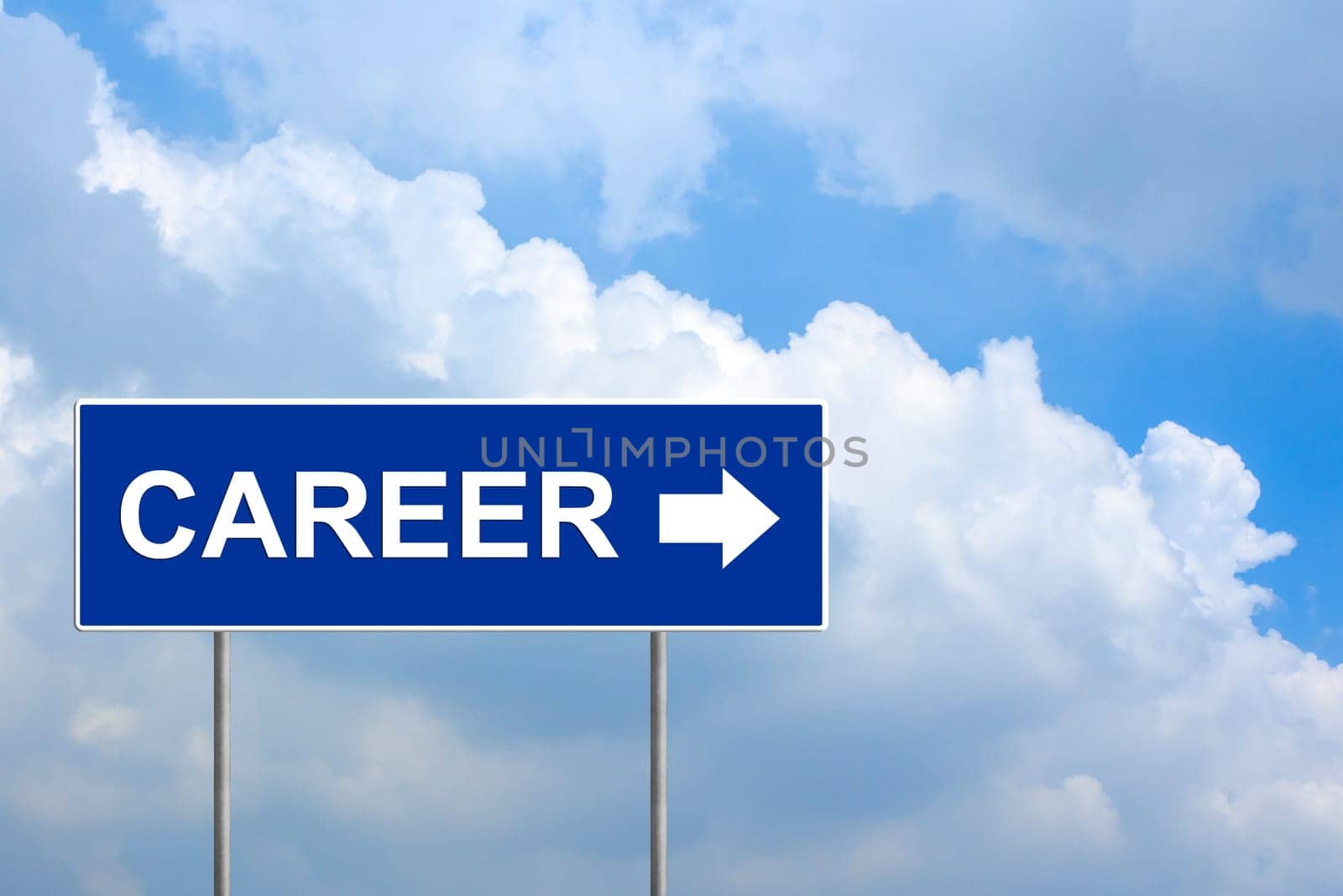career on blue road sign with blue sky