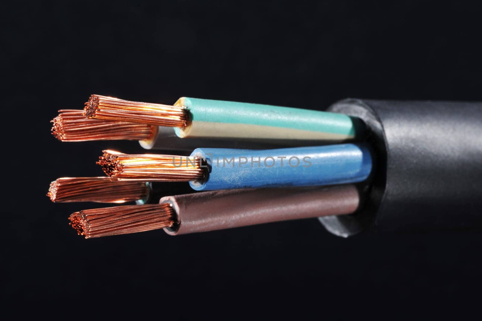 Macro detail of a stripped power cable
