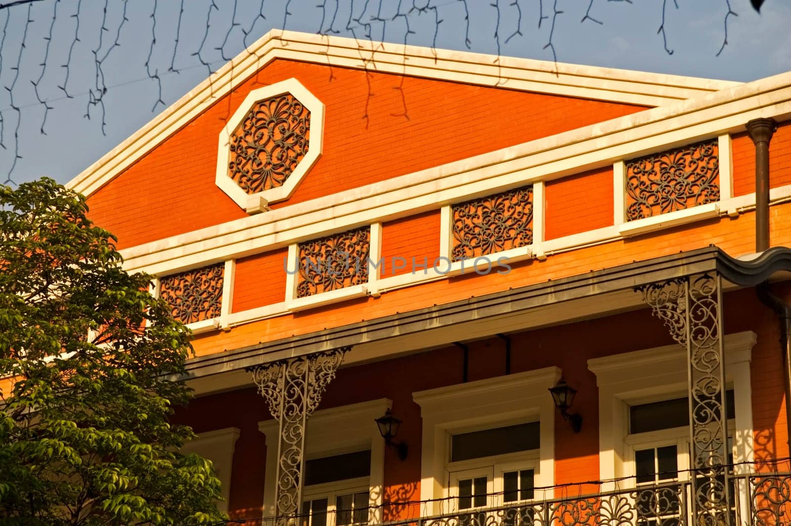 The facade of house with sun light