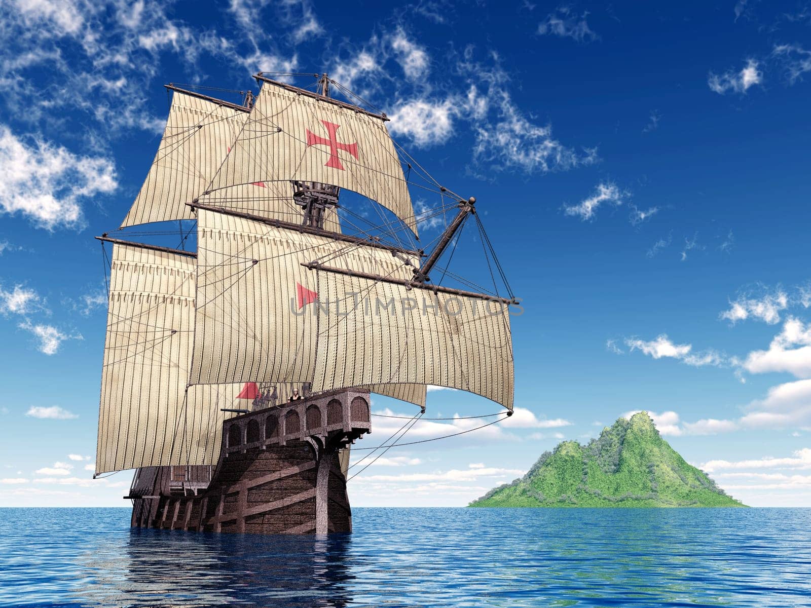 Computer-generated 3D illustration with a Portuguese caravalelle from the fifteenth century