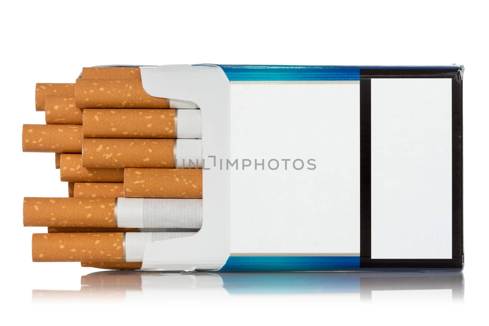 Pack of cigarettes opened on white background