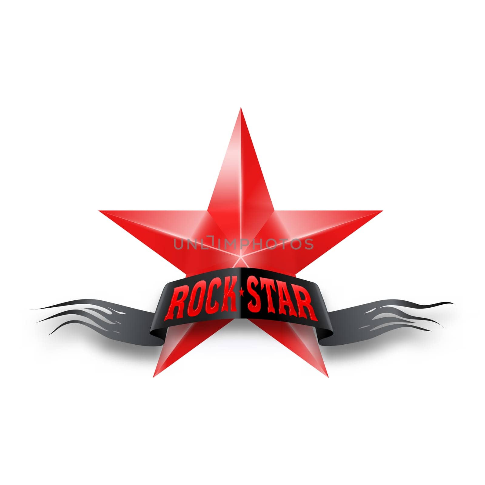 Red star with black torn Rock Star banner. Illustration on white background