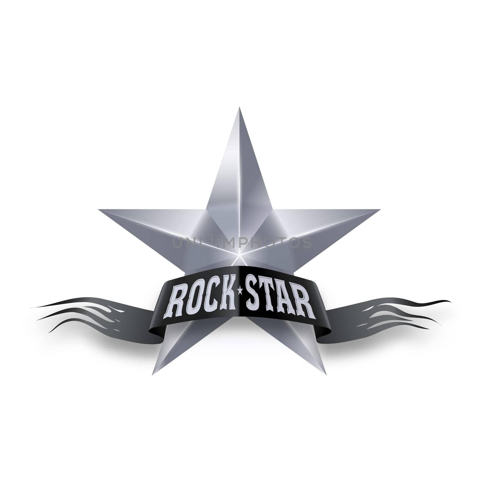 Silver star with black torn Rock Star banner. Illustration on white background