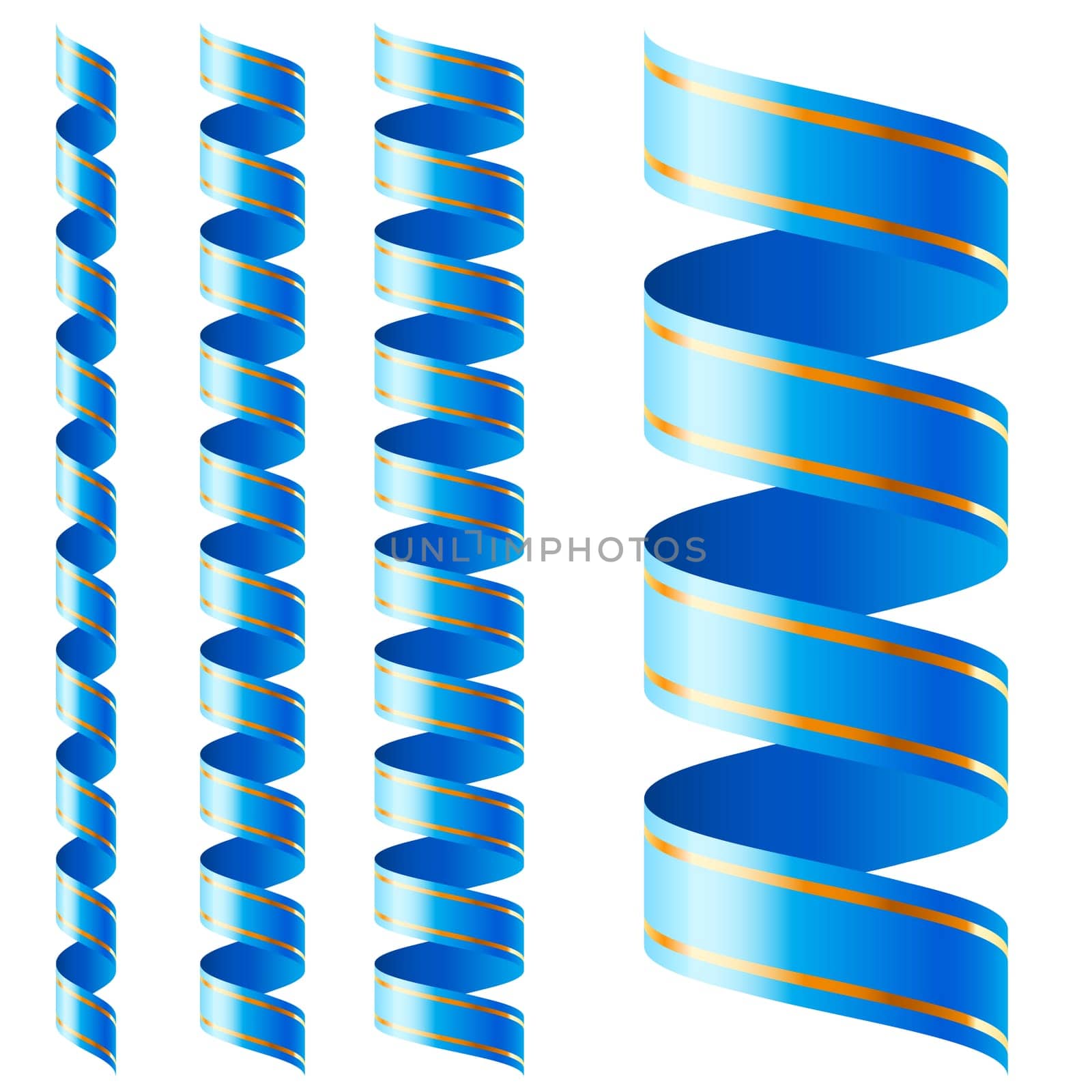 Vertical blue ribbon of different sizes on a white background