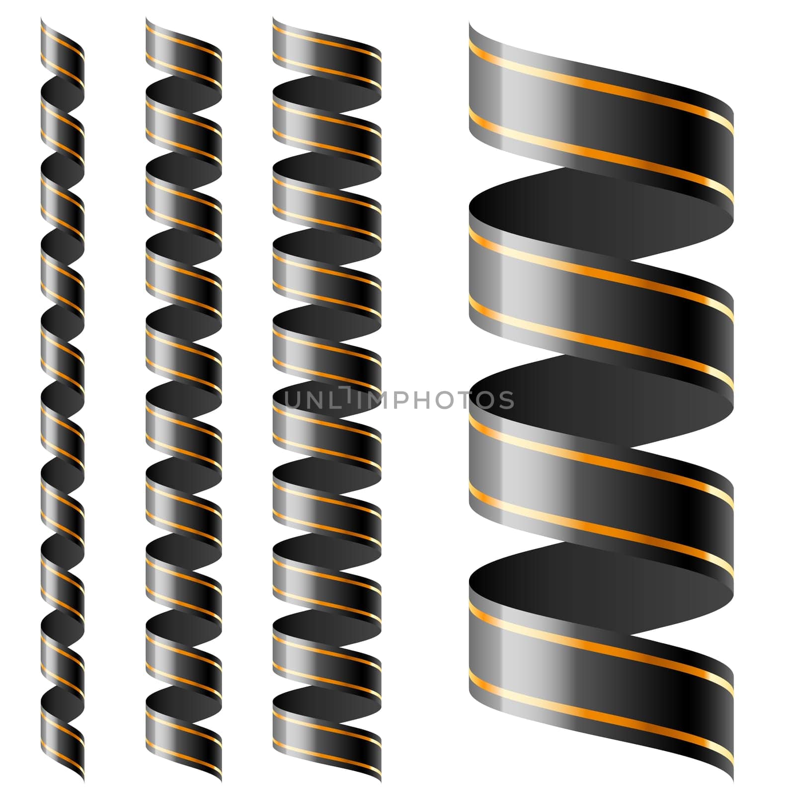 Vertical black ribbon of different sizes on a white background