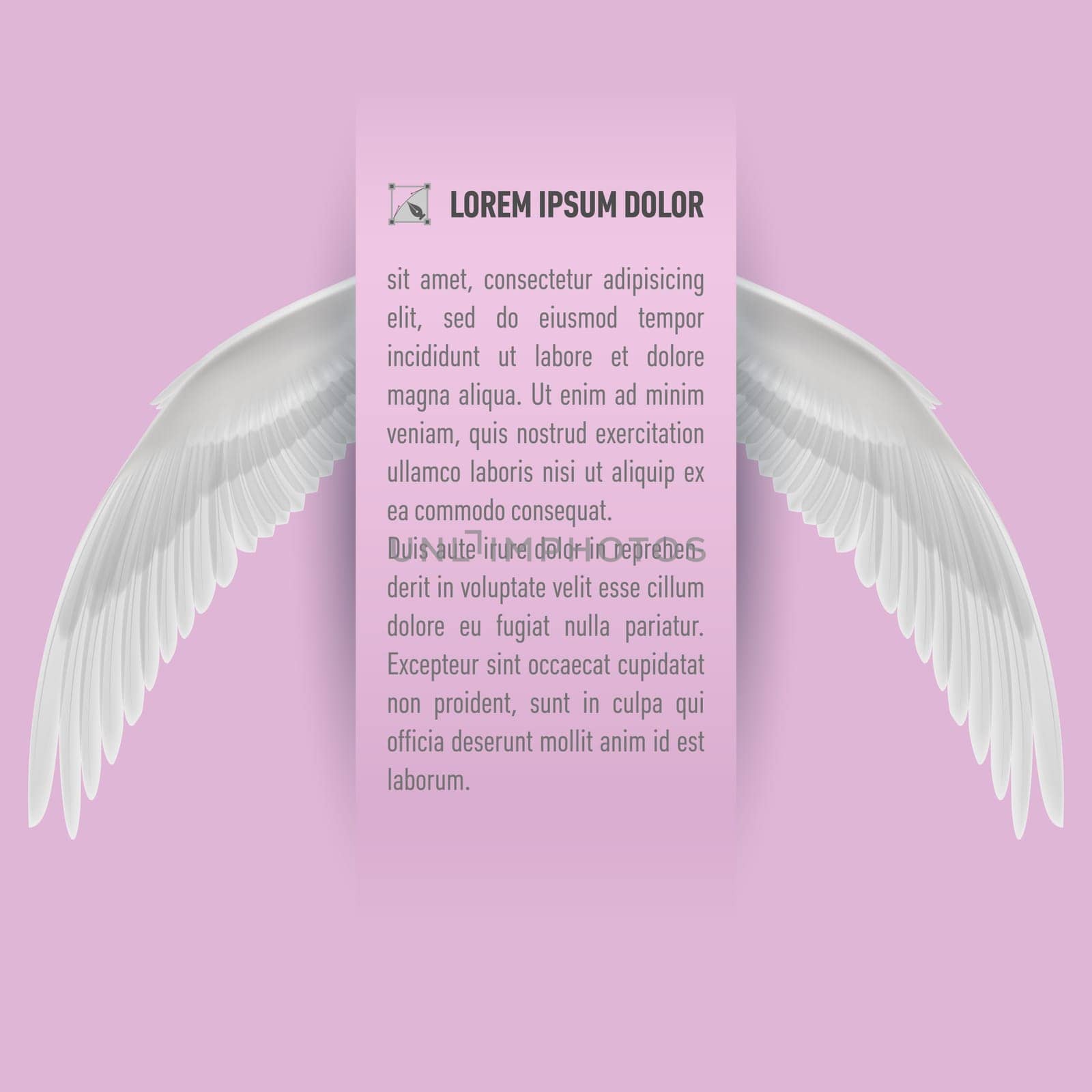 Sheet of paper with text with white wings on both sides