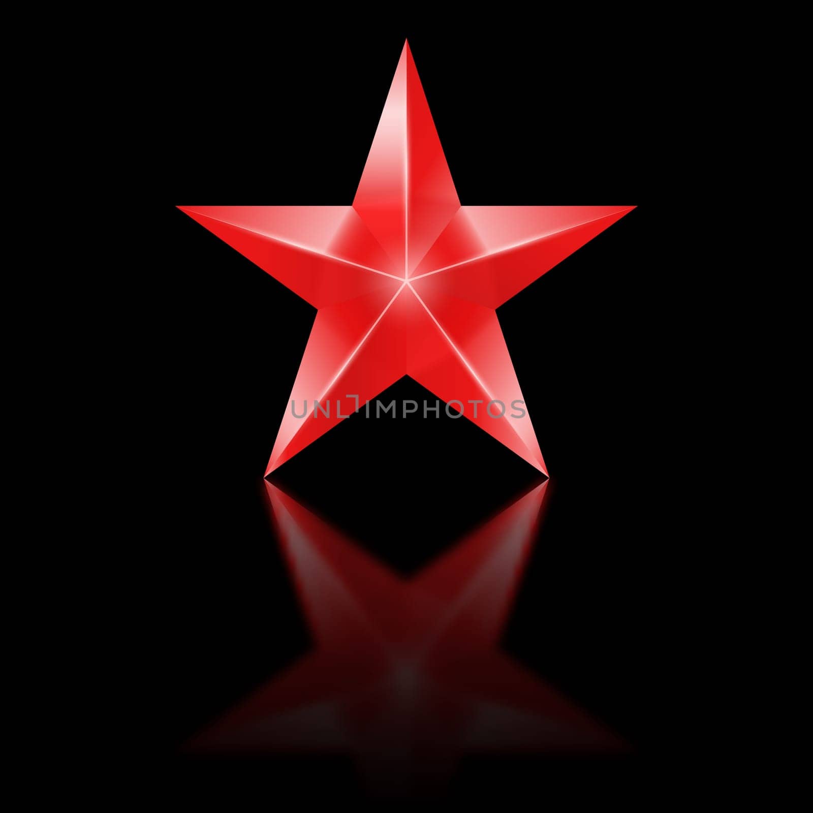 Red star of five points on black background.