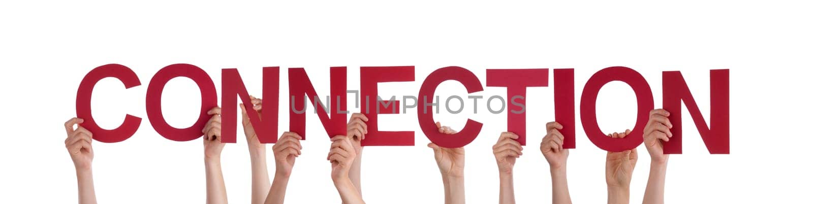 Many People Holding the Red Word Connection, Isolated