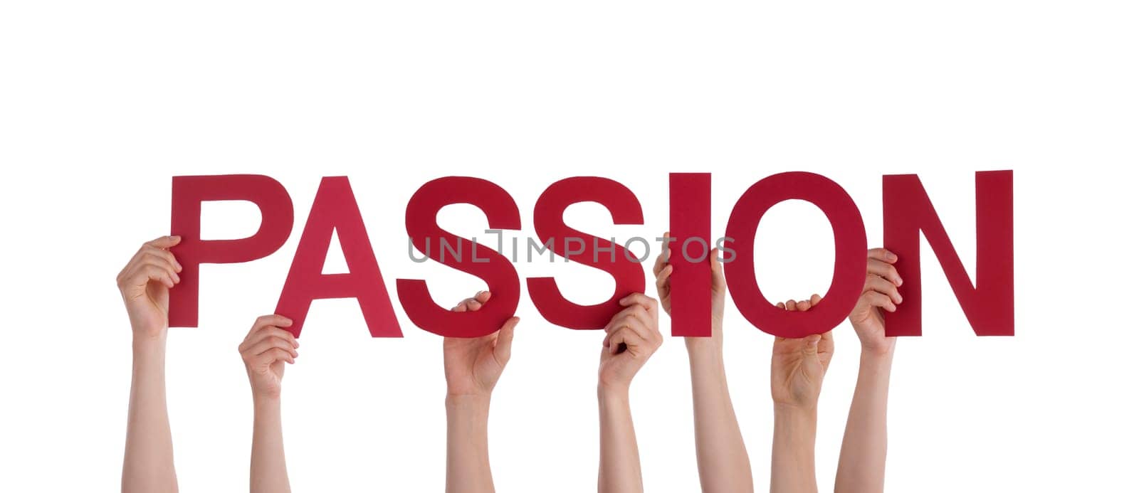 Many People Holding the Word Passion, Isolated