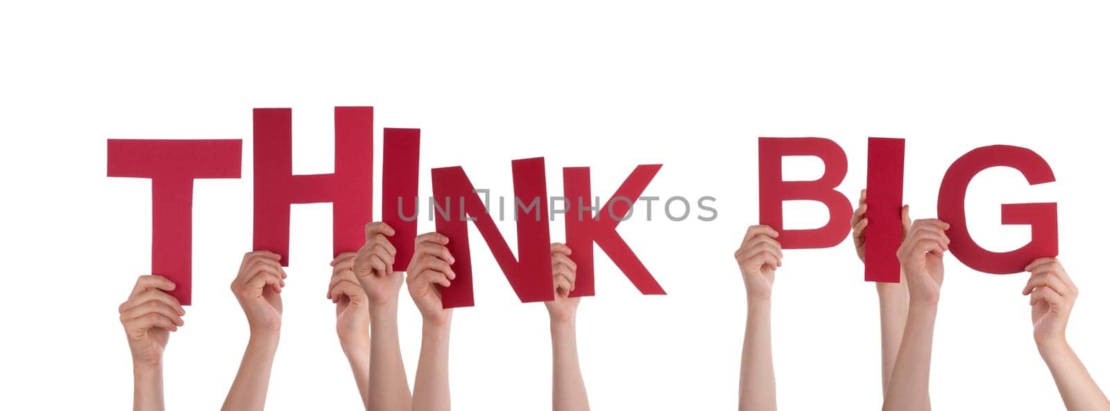 Many Hands Holding the Word Think Big, Isolated