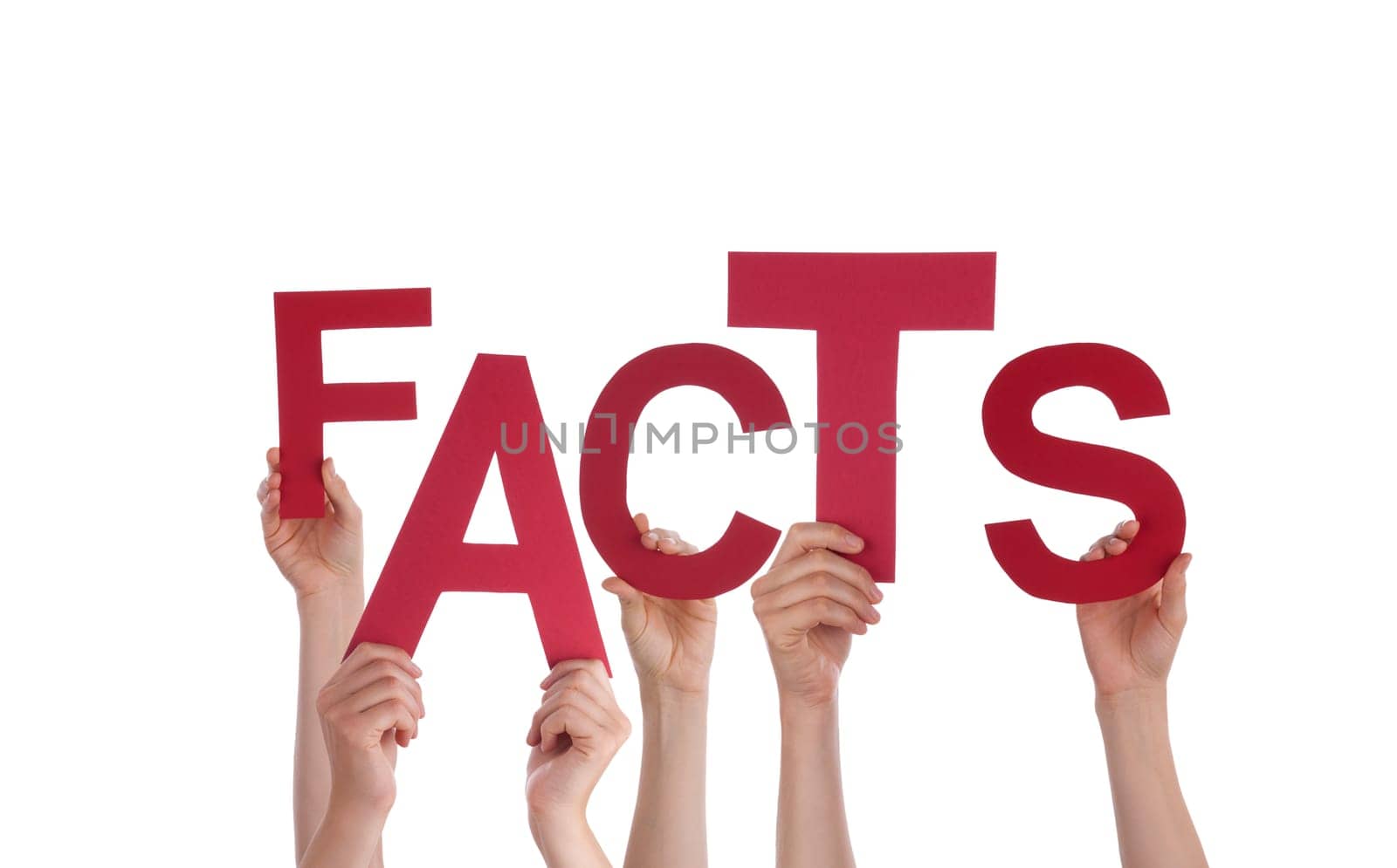 Many Hands Holding the Word Facts, Isolated
