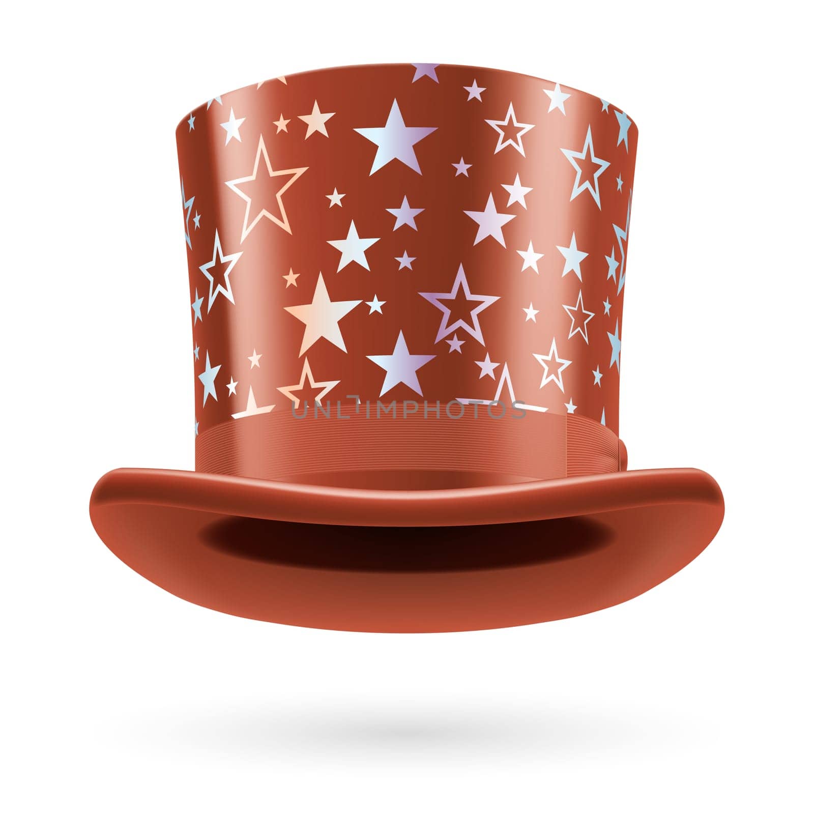 Brown top hat with white stars on the white background.