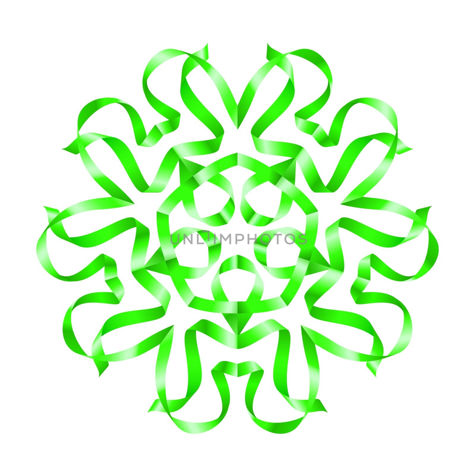 Beautiful green flower of swirled ribbon on white background