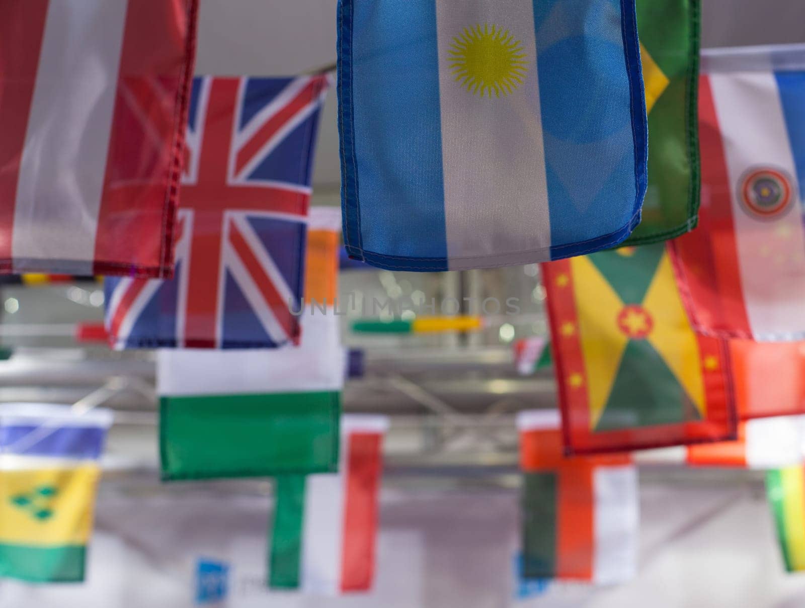 View of small flags hanging from the ceiling