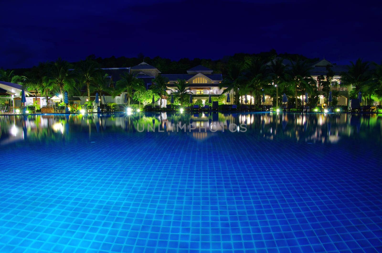 Swimming pool in night illumination