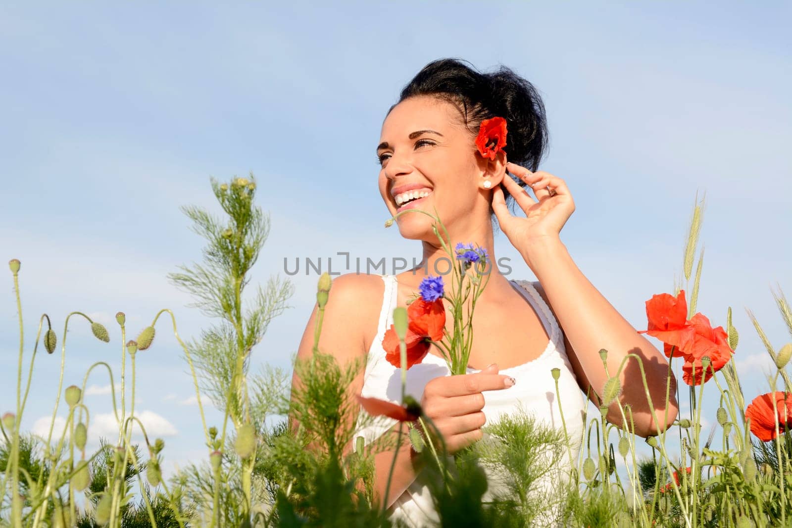 young woman with bouquet