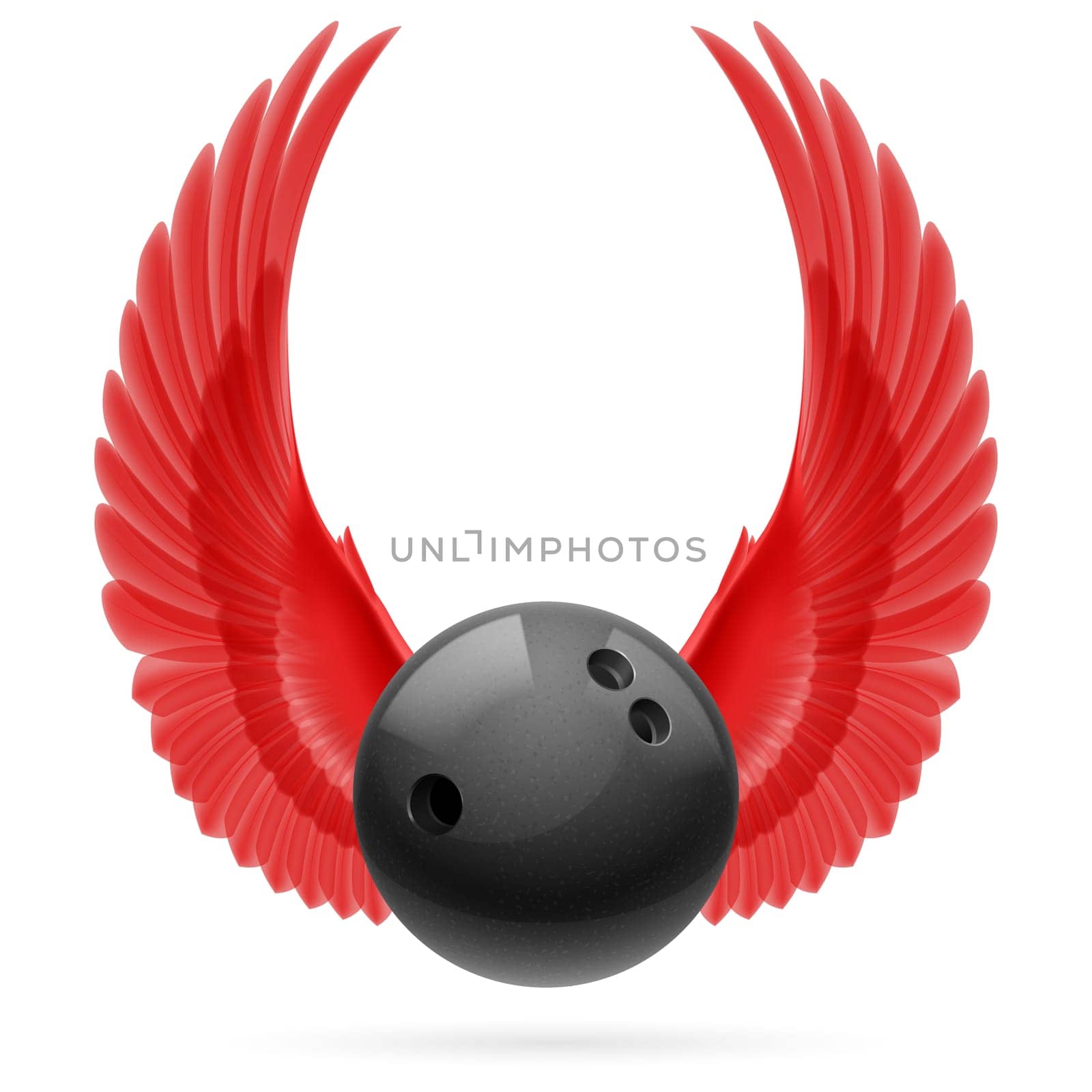 Black bowling ball with red raised up wings